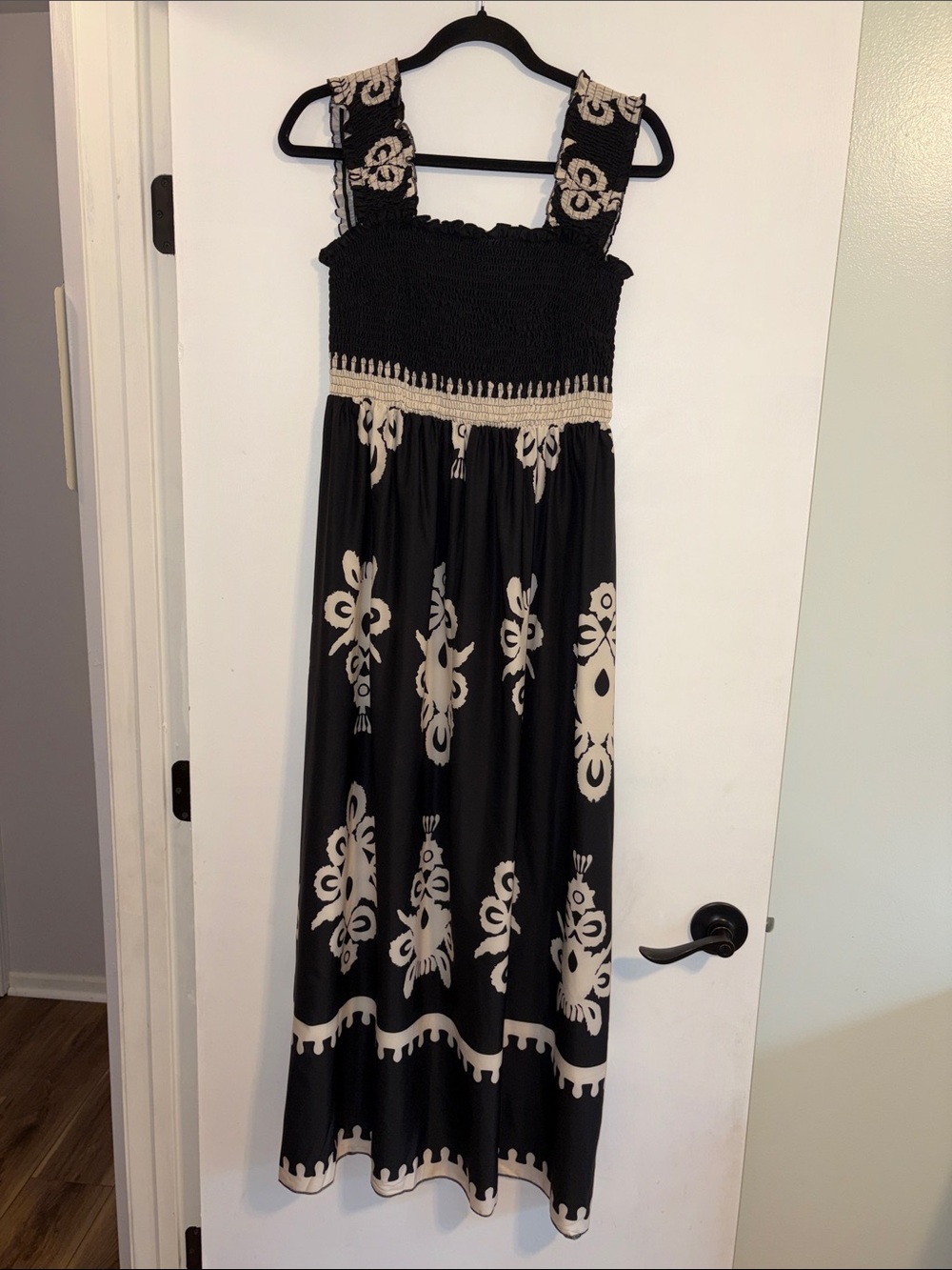 Black Maxi Dress with Cream Embroidered Motif